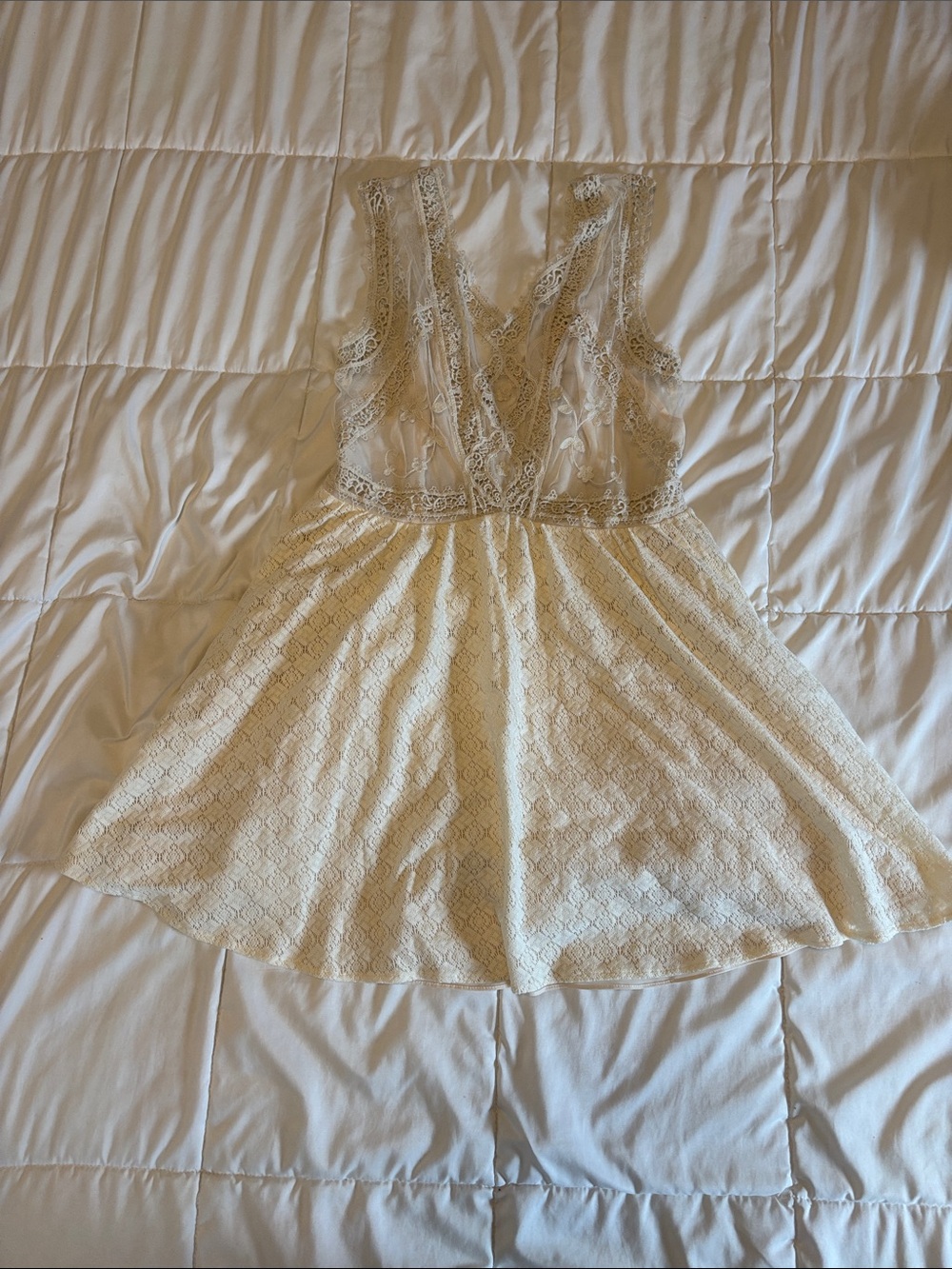 Free People Cream Lace Fit-and-Flare Mini Dress